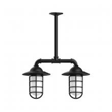 Montclair Light Works MSA052-41 - Vaportite, Style A shade, 2-light stem hung pendant with clear glass and cast guard, Black