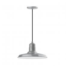 Montclair Light Works PEB183-49-C21 - 14" Warehouse shade, pendant with white cord and canopy, Painted Galvanized