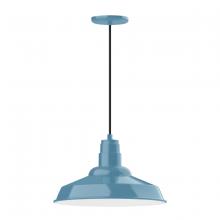 Montclair Light Works PEB184-54-C21 - 16" Warehouse shade, pendant with white cord and canopy, Light Blue