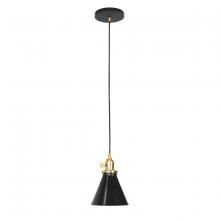 Montclair Light Works PEB405-41-91-C21 - 6" Uno Pendant, white cord with canopy, Black with Brushed Brass Hardware
