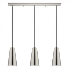 Eglo 201531A - 3 LT Linear Pendant w/ Matte Nickel Finish & Matte Nickel Cone Shaped Metal Shades
