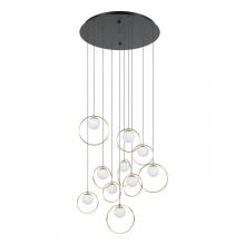 Eglo 206084A - 10 LT Integrated LED Cascade Pendant w/ Black & Shiny Brass Finish & White Shades