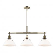 Golden 3306-LP AB-OP - Orwell 3-Light Linear Pendant in Aged Brass with Opal Glass