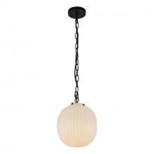 ALORA PD579112MBGR - Cherise 12-in Matte Black/Glossy Ribbed Opal Glass Socket Pendant
