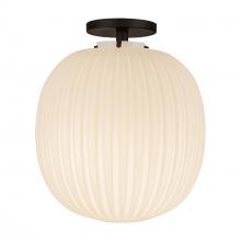 ALORA SF579112MBGR - Cherise 12-in Matte Black/Glossy Ribbed Opal Glass Socket Semi-Flush Mount