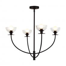 ALORA CH515226MBCL - Sylvia 26-in Matte Black/Clear Glass 4 Lights Chandelier